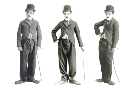Foto von Charlie Chaplin in drei verschiedenen Posen
